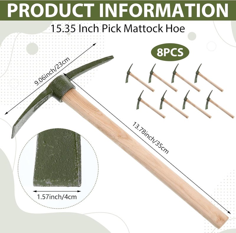 Lothee 8 Pcs Pick Mattock Hoe 14 Inch Heavy Duty Forged Garden Pick Axe with Non-Slip Handle Weeding Mattock Hoe Agriculture Hand Tools for Weeding Cultivating Camping or Prospecting - Image 2